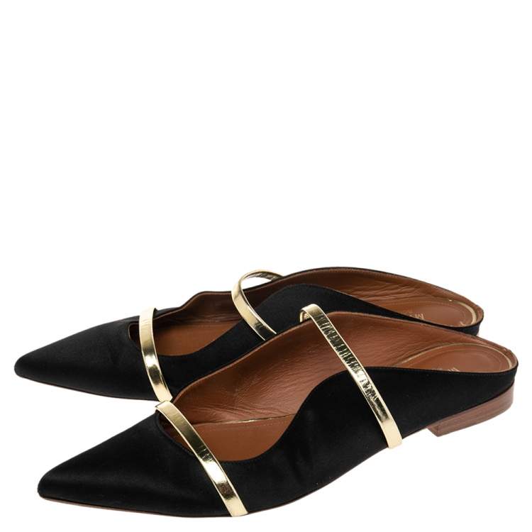 Pre Owned Malone Souliers Black Satin Maureen Flats Size 40