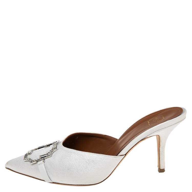 مملوكة مسبقًا Malone Souliers White/Grey Satin Missy Mule Sandals Size 39