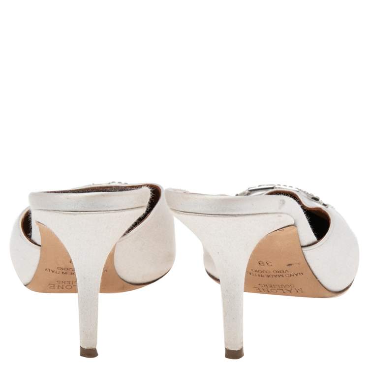 مملوكة مسبقًا Malone Souliers White/Grey Satin Missy Mule Sandals Size 39