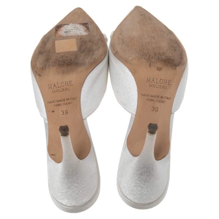 مملوكة مسبقًا Malone Souliers White/Grey Satin Missy Mule Sandals Size 39