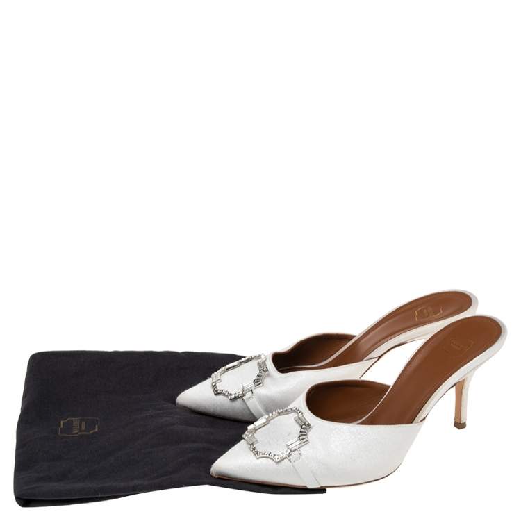 مملوكة مسبقًا Malone Souliers White/Grey Satin Missy Mule Sandals Size 39