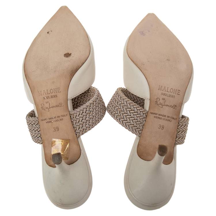 Pre Owned Malone Souliers Cream Leather And Canvas  Maisie Sandals Size 39