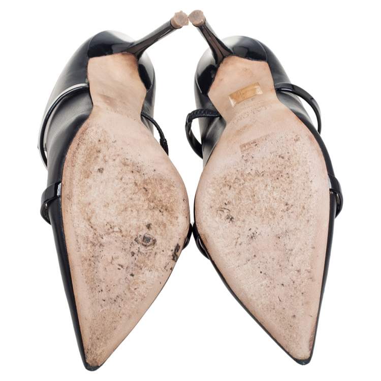 Pre Owned Malone Souliers Black Leather Maureen Pointed Toe Mules Size 37.5