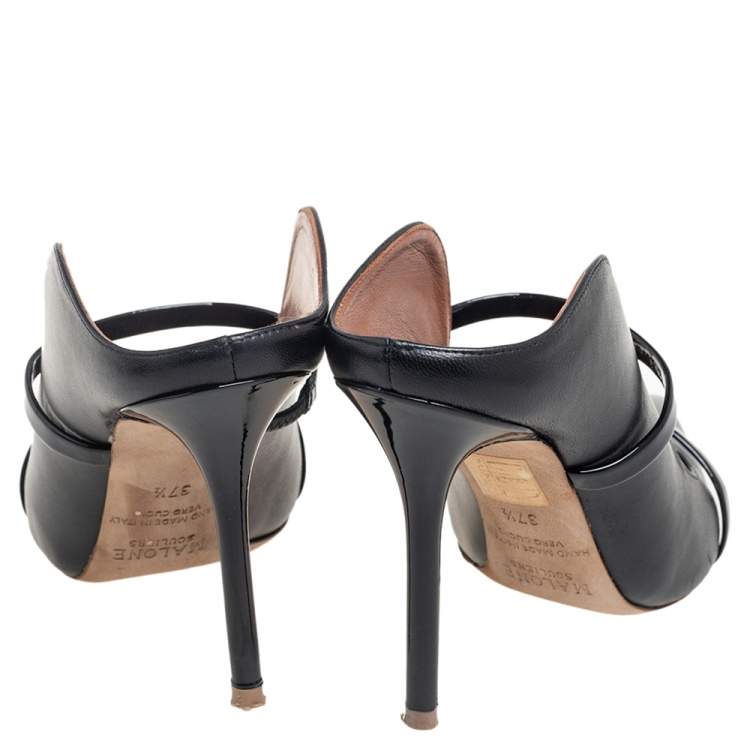 Pre Owned Malone Souliers Black Leather Maureen Pointed Toe Mules Size 37.5