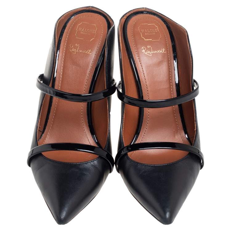 Pre Owned Malone Souliers Black Leather Maureen Pointed Toe Mules Size 37.5