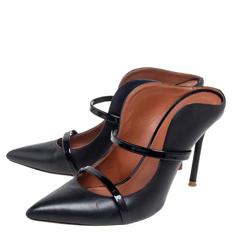 Pre Owned Malone Souliers Black Leather Maureen Pointed Toe Mules Size 37.5
