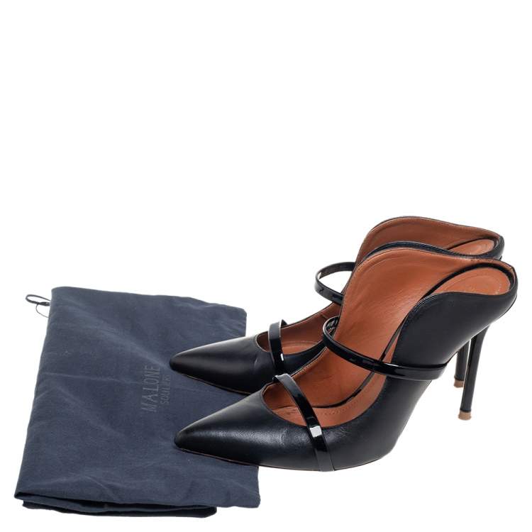 Pre Owned Malone Souliers Black Leather Maureen Pointed Toe Mules Size 37.5