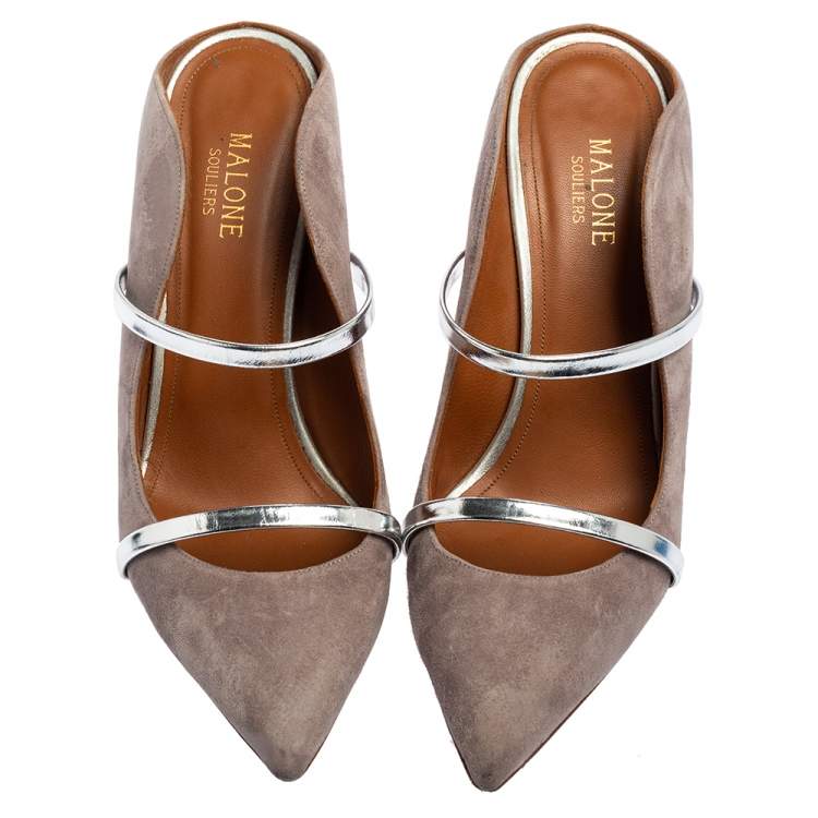 Pre Owned Malone Souliers Grey Suede Maureen Pointed Toe Mule Sandals Size 40