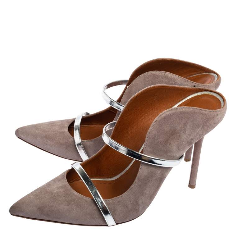 Pre Owned Malone Souliers Grey Suede Maureen Pointed Toe Mule Sandals Size 40