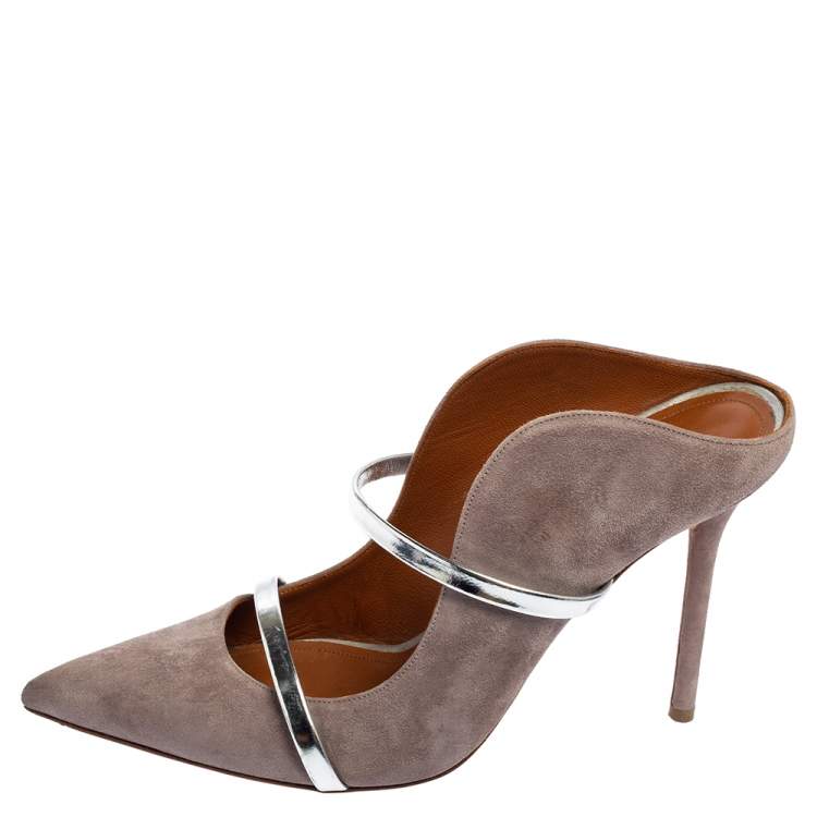 Pre Owned Malone Souliers Grey Suede Maureen Pointed Toe Mule Sandals Size 40