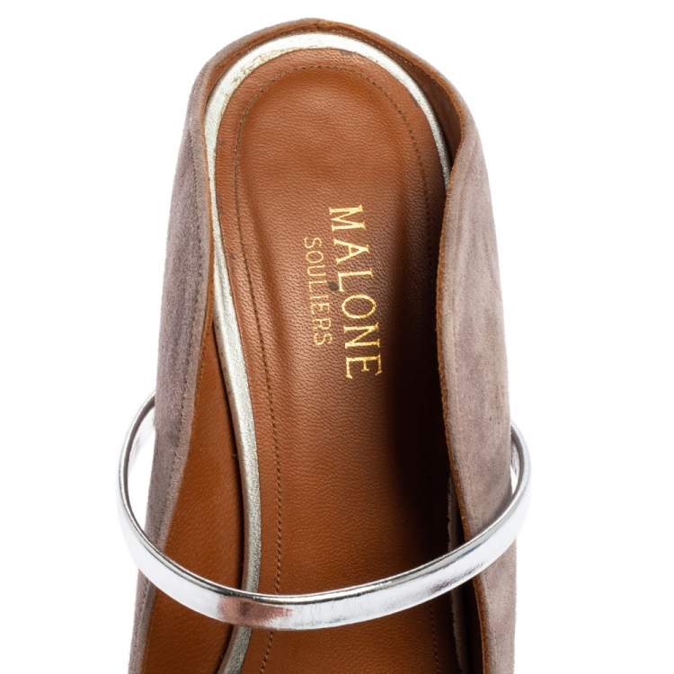 Pre Owned Malone Souliers Grey Suede Maureen Pointed Toe Mule Sandals Size 40