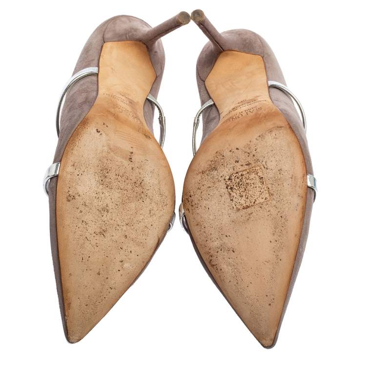 Pre Owned Malone Souliers Grey Suede Maureen Pointed Toe Mule Sandals Size 40