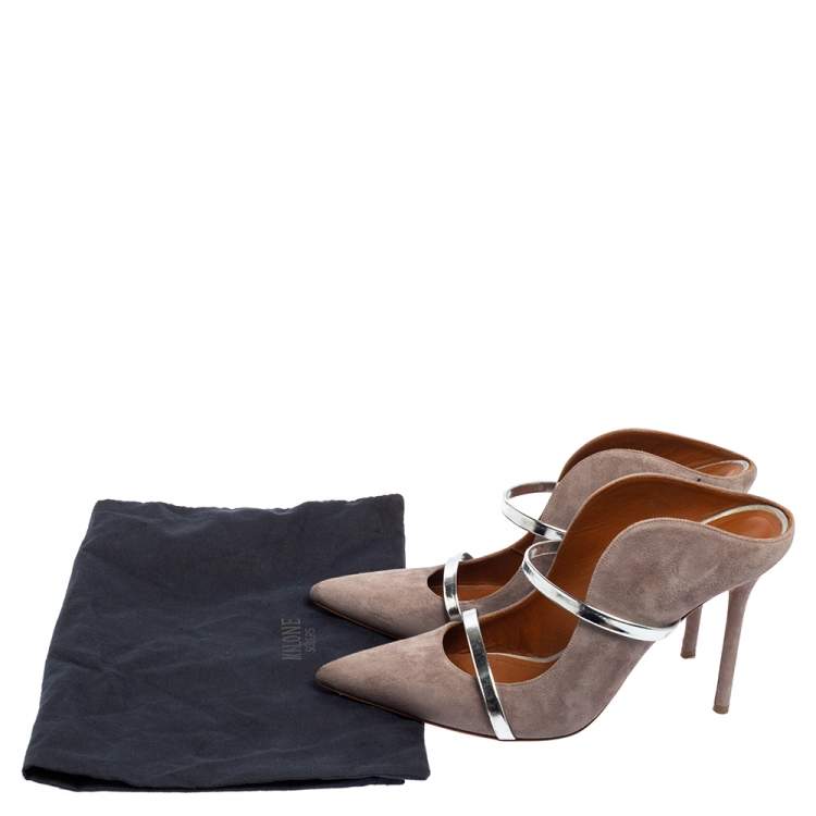 Pre Owned Malone Souliers Grey Suede Maureen Pointed Toe Mule Sandals Size 40