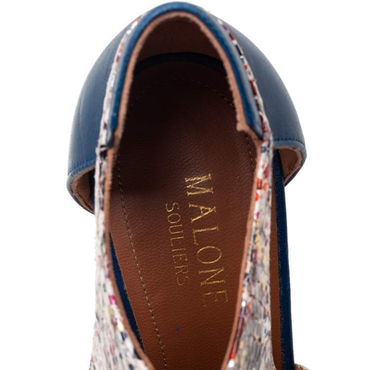 Pre Owned Malone Souliers Multicolor Python Embossed And Leather Montana Pointed Toe Lace Up Booties Size 37