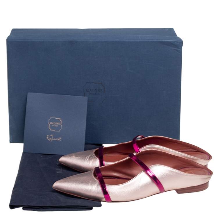 Pre Owned Malone Souliers Metallic Bronze Leather Maureen Flats Size 37
