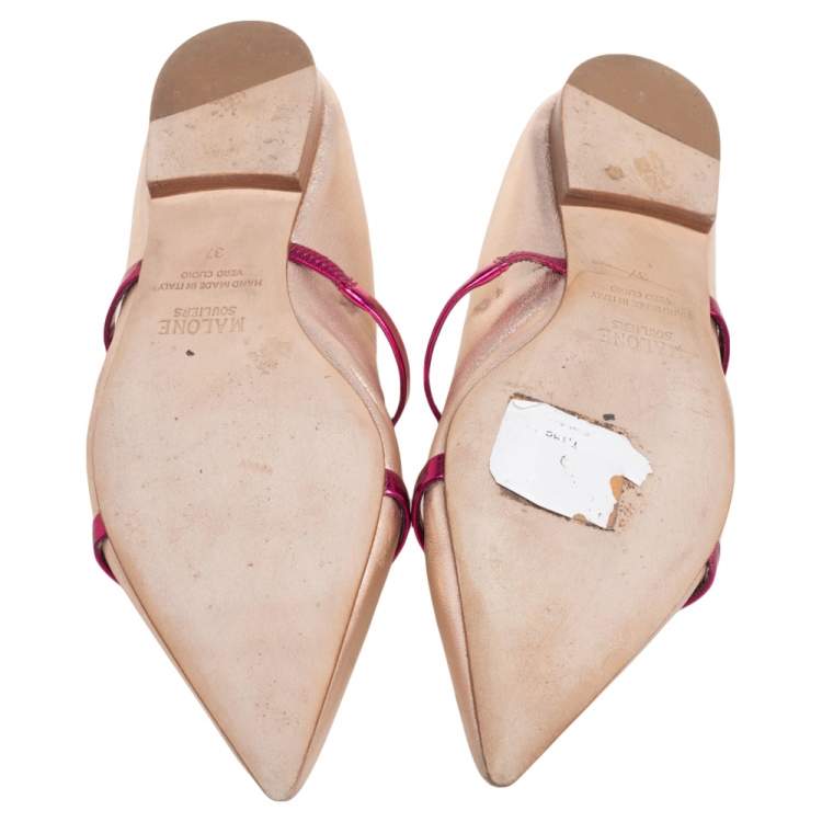 Pre Owned Malone Souliers Metallic Bronze Leather Maureen Flats Size 37