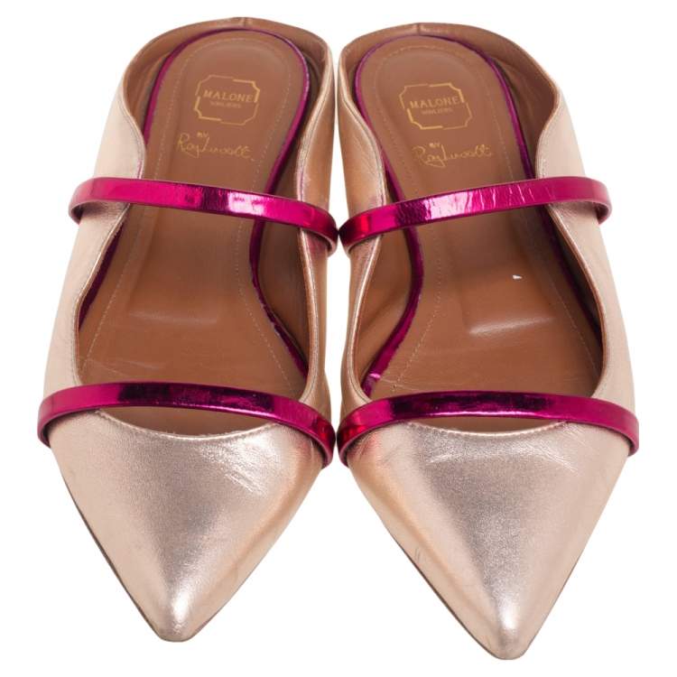 Pre Owned Malone Souliers Metallic Bronze Leather Maureen Flats Size 37