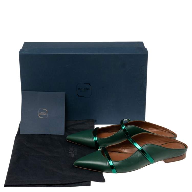 Pre Owned Malone Souliers Green Leather  Maureen Flats Size 37