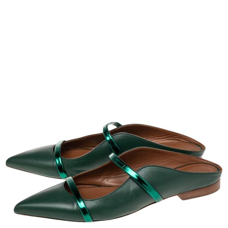 Pre Owned Malone Souliers Green Leather  Maureen Flats Size 37