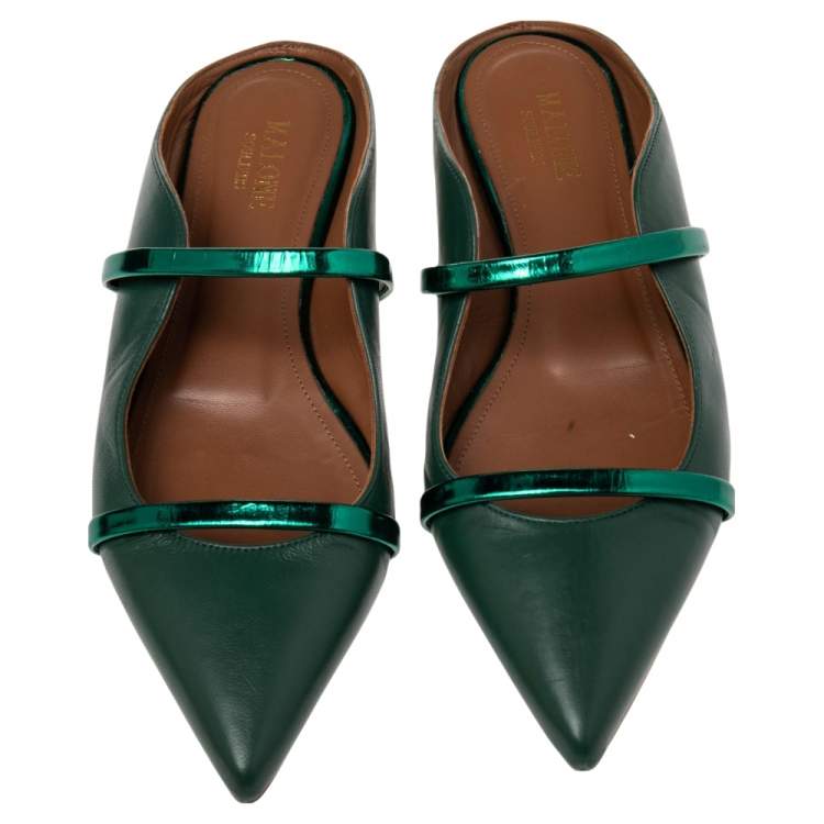 Pre Owned Malone Souliers Green Leather  Maureen Flats Size 37