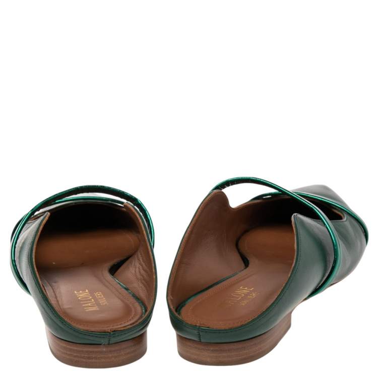 Pre Owned Malone Souliers Green Leather  Maureen Flats Size 37