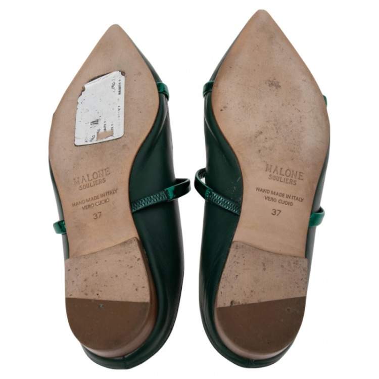 Pre Owned Malone Souliers Green Leather  Maureen Flats Size 37