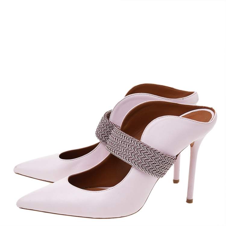 Pre Owned Malone Souliers by Ray Luwolt Pink Leather Maisie Pointed Toe Mules Size 39.5
