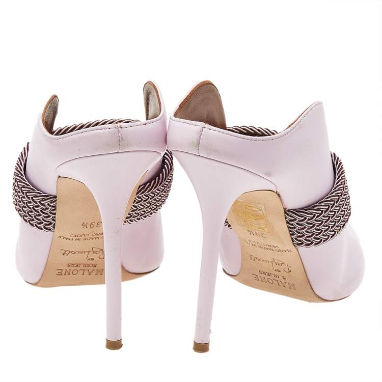 Pre Owned Malone Souliers by Ray Luwolt Pink Leather Maisie Pointed Toe Mules Size 39.5