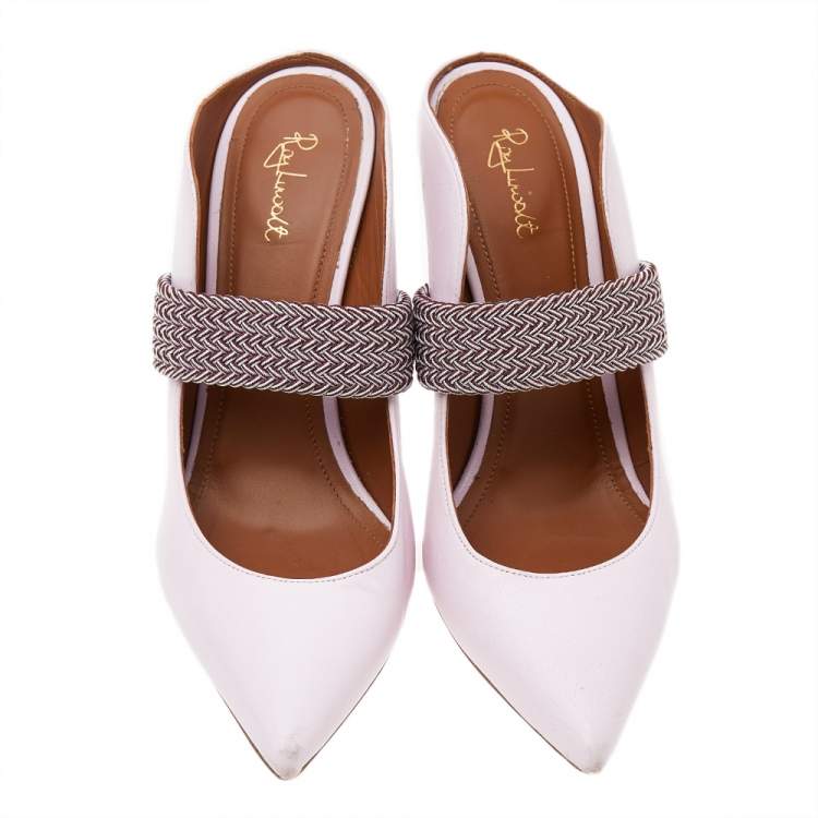 Pre Owned Malone Souliers by Ray Luwolt Pink Leather Maisie Pointed Toe Mules Size 39.5
