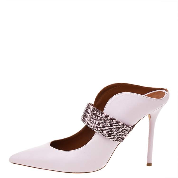 Pre Owned Malone Souliers by Ray Luwolt Pink Leather Maisie Pointed Toe Mules Size 39.5