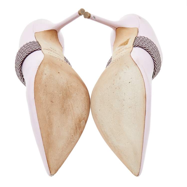 Pre Owned Malone Souliers by Ray Luwolt Pink Leather Maisie Pointed Toe Mules Size 39.5