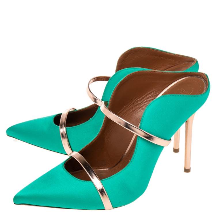 Pre Owned Malone Souliers Green Satin Maureen Pointed Toe Mules Size 41