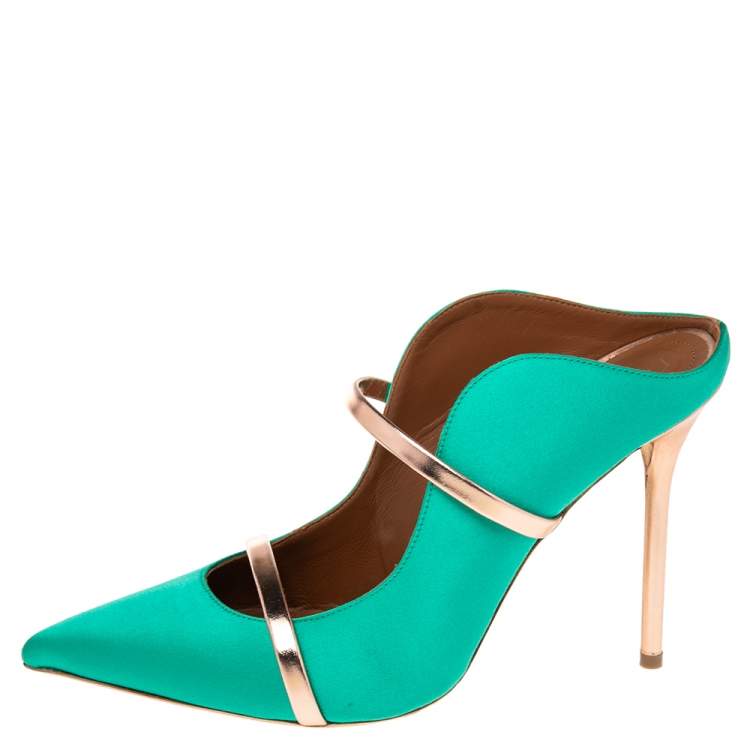 Pre Owned Malone Souliers Green Satin Maureen Pointed Toe Mules Size 41