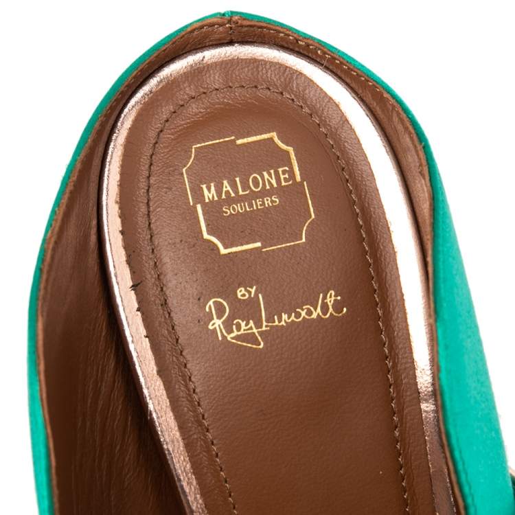 Pre Owned Malone Souliers Green Satin Maureen Pointed Toe Mules Size 41