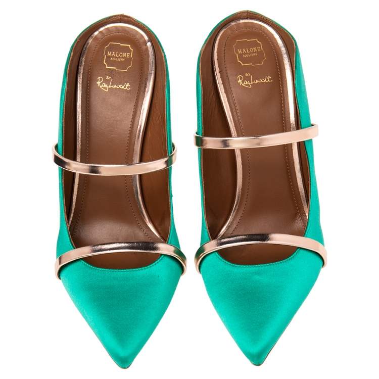 Pre Owned Malone Souliers Green Satin Maureen Pointed Toe Mules Size 41