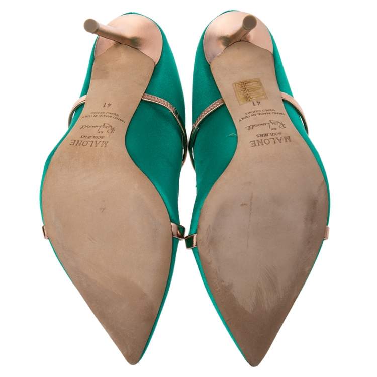 Pre Owned Malone Souliers Green Satin Maureen Pointed Toe Mules Size 41