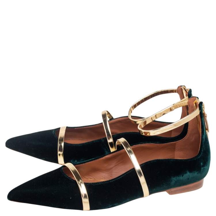 مملوكة مسبقًا Malone Souliers Green Leather Maureen Ankle Strap Flats Size 40
