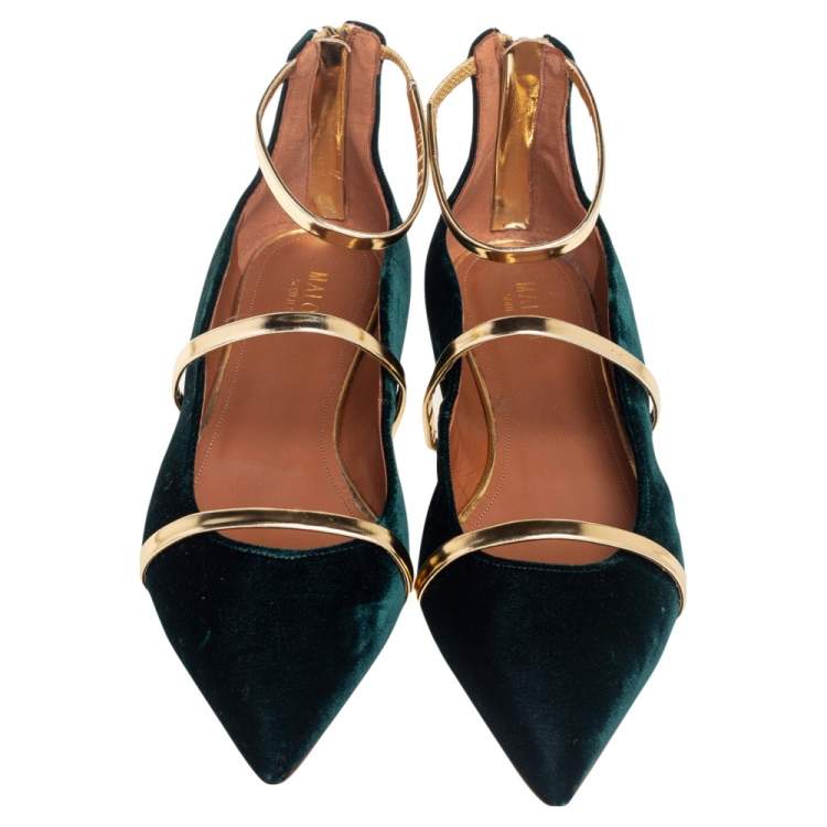 مملوكة مسبقًا Malone Souliers Green Leather Maureen Ankle Strap Flats Size 40