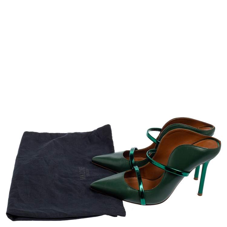 Pre Owned Malone Souliers Green Leather Maureen Pointed Toe Mule Sandals Size 37