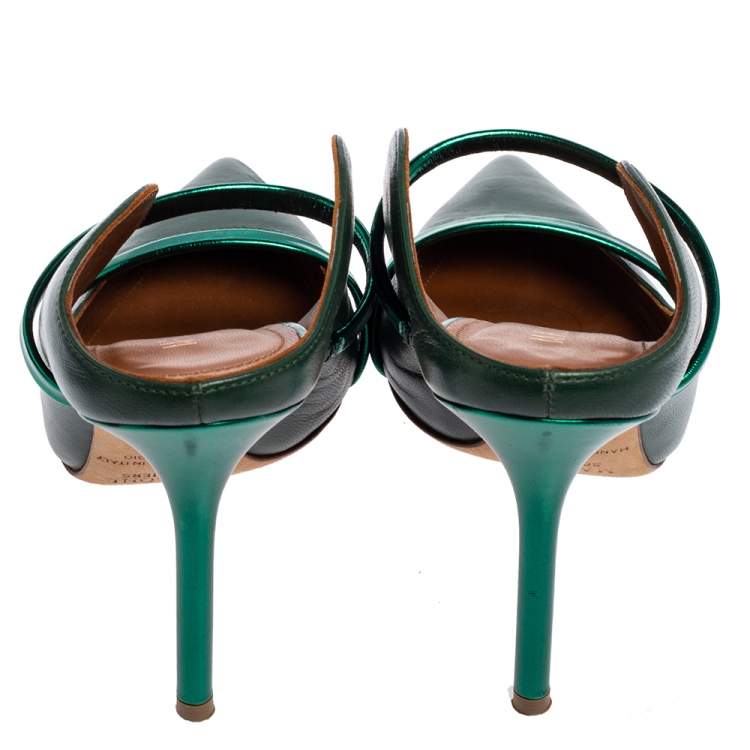Pre Owned Malone Souliers Green Leather Maureen Pointed Toe Mule Sandals Size 37