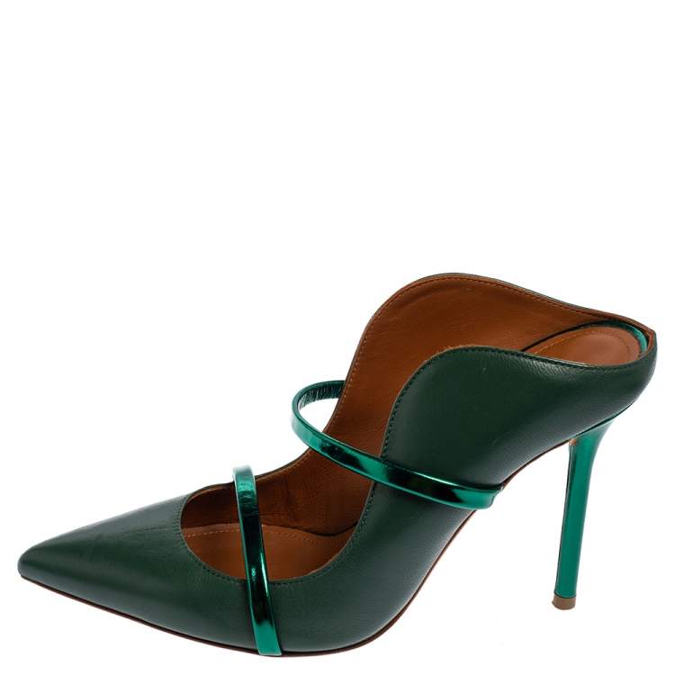 Pre Owned Malone Souliers Green Leather Maureen Pointed Toe Mule Sandals Size 37