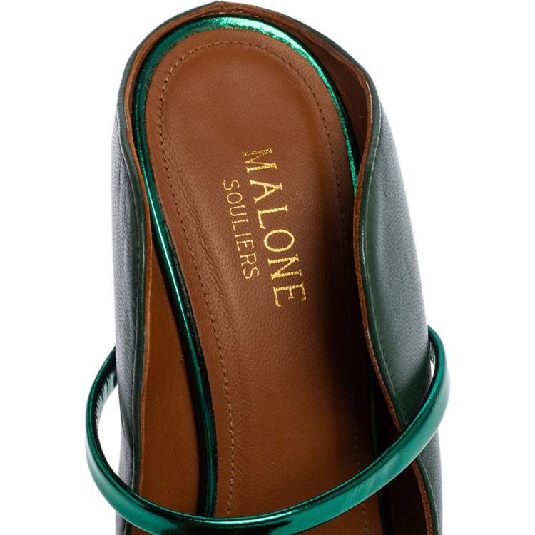 Pre Owned Malone Souliers Green Leather Maureen Pointed Toe Mule Sandals Size 37