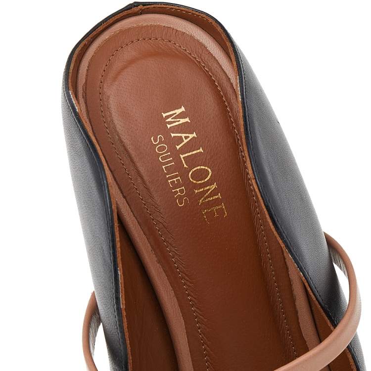 Pre Owned Malone Souliers Black/Beige Leather Maureen Sandals Size 38