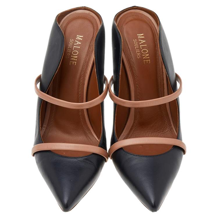 Pre Owned Malone Souliers Black/Beige Leather Maureen Sandals Size 38