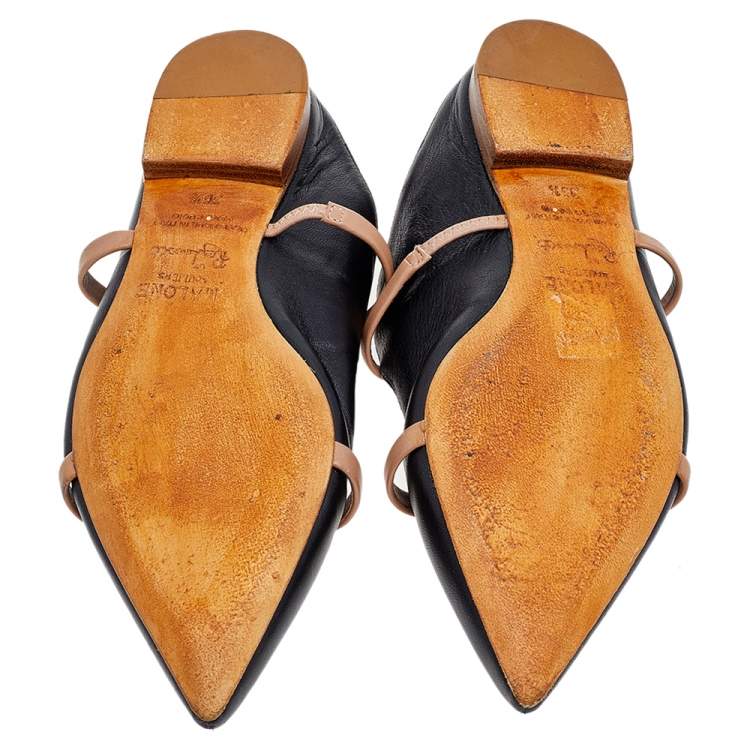 مملوكة مسبقًا Malone Souliers Black/Tan Leather Maureen Flats Size 36.5