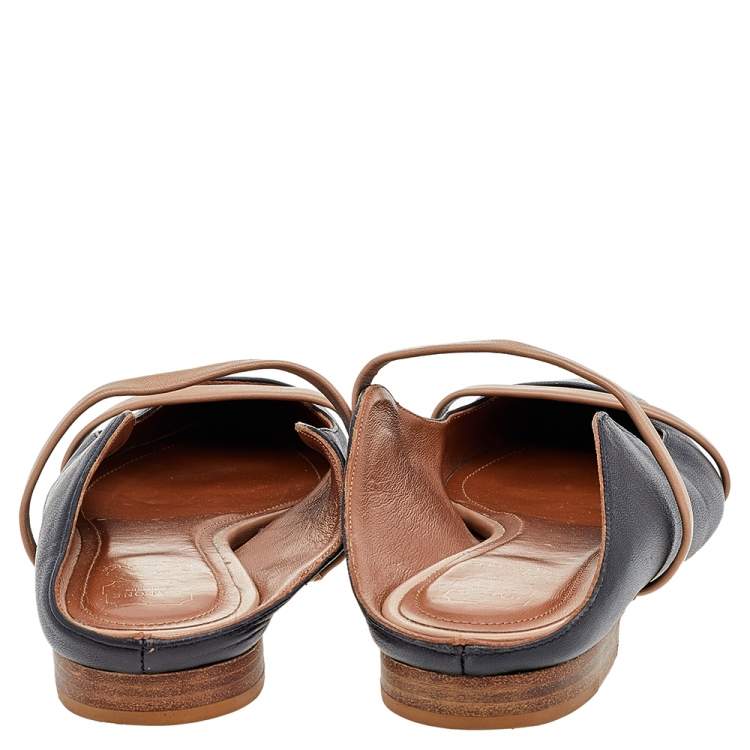 مملوكة مسبقًا Malone Souliers Black/Tan Leather Maureen Flats Size 36.5
