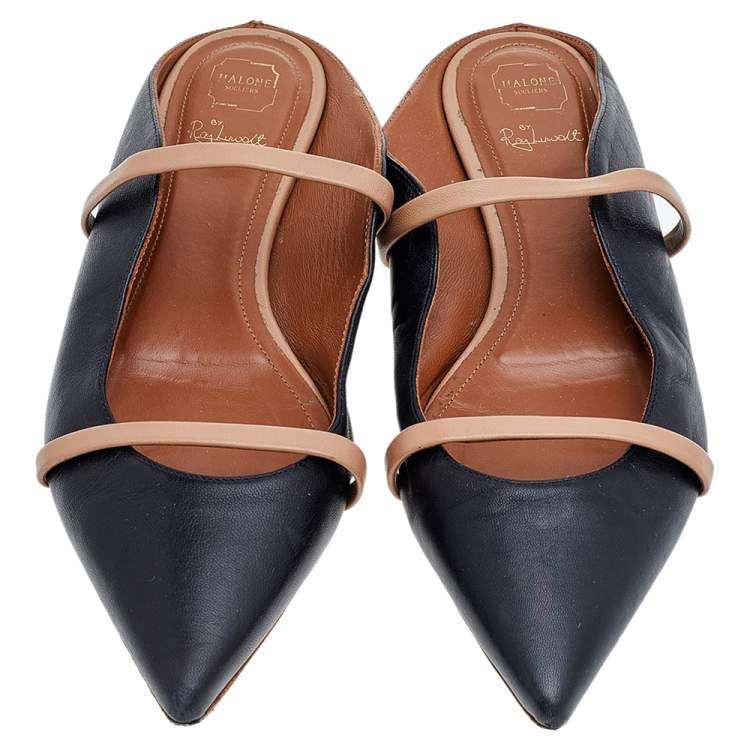 مملوكة مسبقًا Malone Souliers Black/Tan Leather Maureen Flats Size 36.5