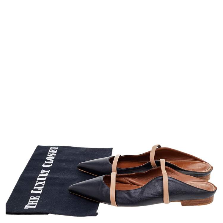 مملوكة مسبقًا Malone Souliers Black/Tan Leather Maureen Flats Size 36.5