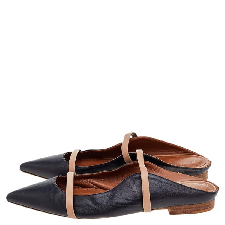 مملوكة مسبقًا Malone Souliers Black/Tan Leather Maureen Flats Size 36.5