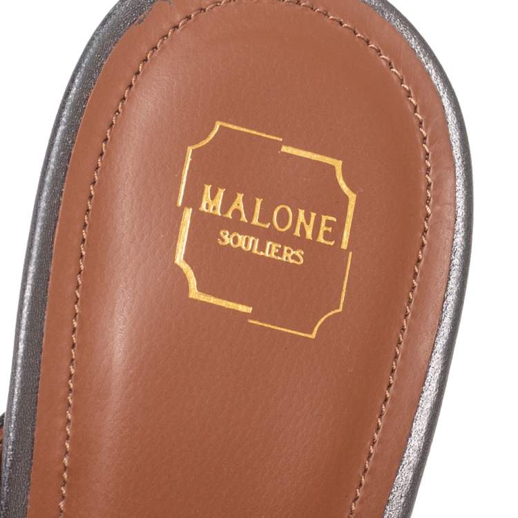 Pre Owned Malone Souliers Metalic Grey Mesh And Leather Bobbi Mule Sandals Size 37 